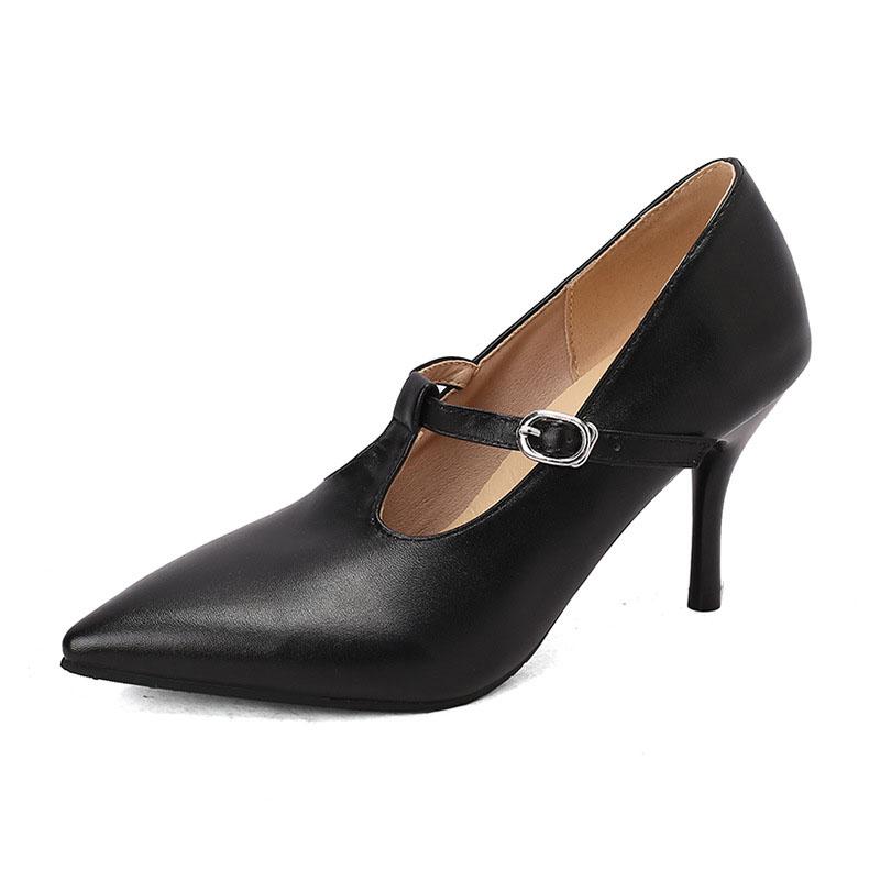 Faux Suede Pumps Women High Heel Shoes 8.5 cm Female T-belt Custom PU Leather Sexy Pointed Toe Thin Heels Working Shoes WSH5253