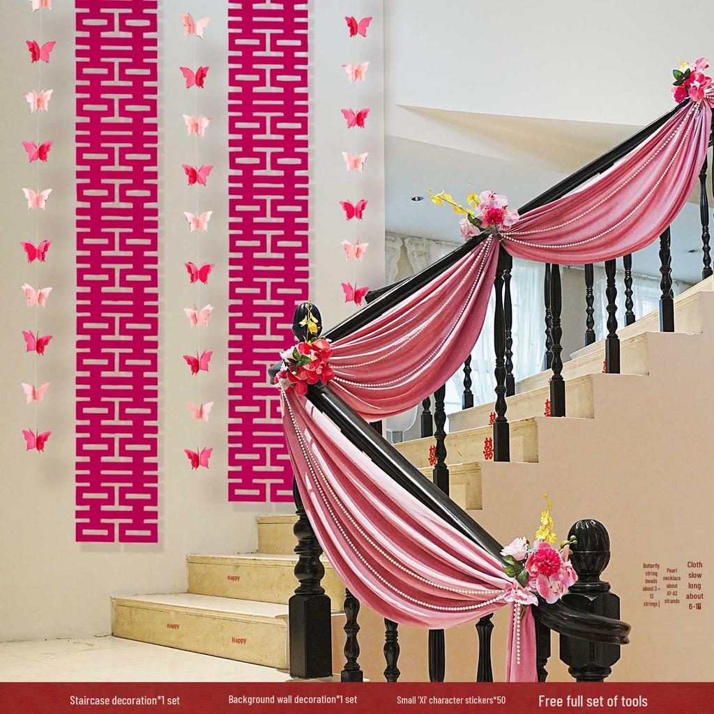 Double Happiness Wedding Stair Decor: Groom & Bride Side Pendant