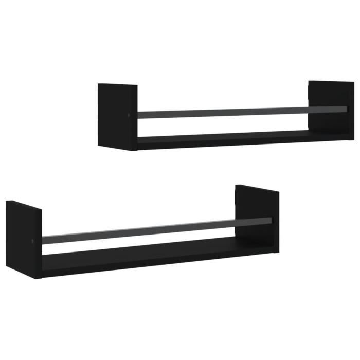 VidaXL Étagères murales avec barres 2 pcs noir 60x16x14 cm 835434