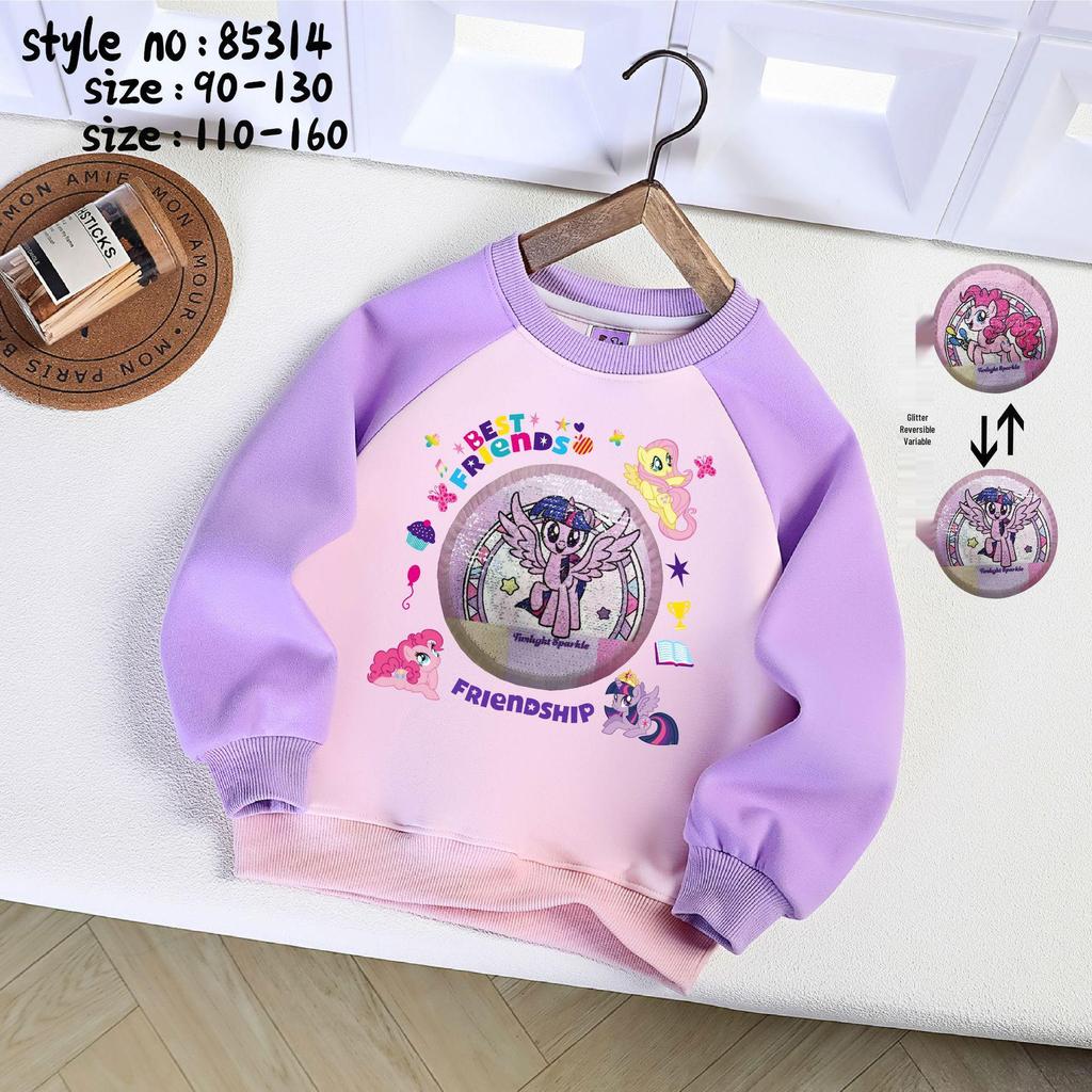 2025 New Little Pony Sequin Color-Changing Long Sleeve Sweatshirt for Girls