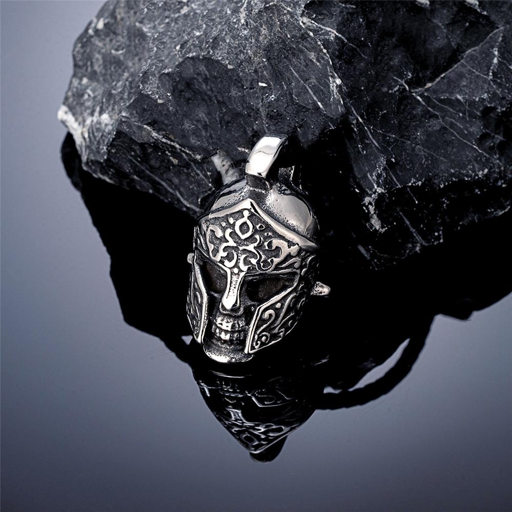 Ancient Greece Spartan Warrior Helmet Necklaces Men Stainless Steel Norse Vikings Skull Pendant Vintage Male Jewelry Gothic Gift