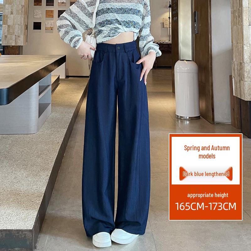 

Women s Plus Size High-Waisted Faux Denim Wide-Leg Pants for Spring 2025 - Casual Blue Banana Pants 5XL