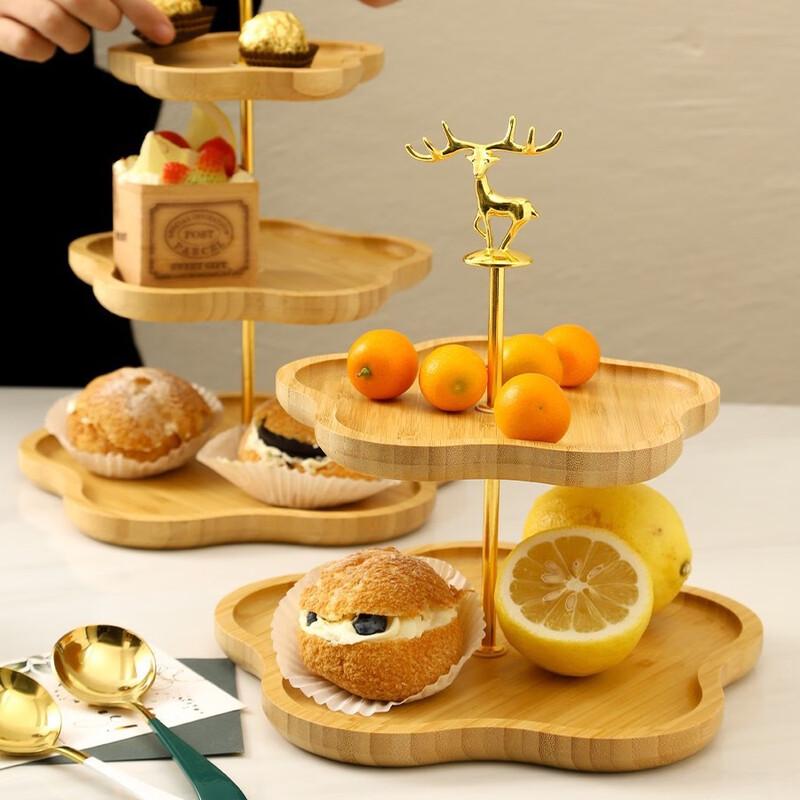Vintage Bamboo Wood Tiered Serving Tray 1 pc