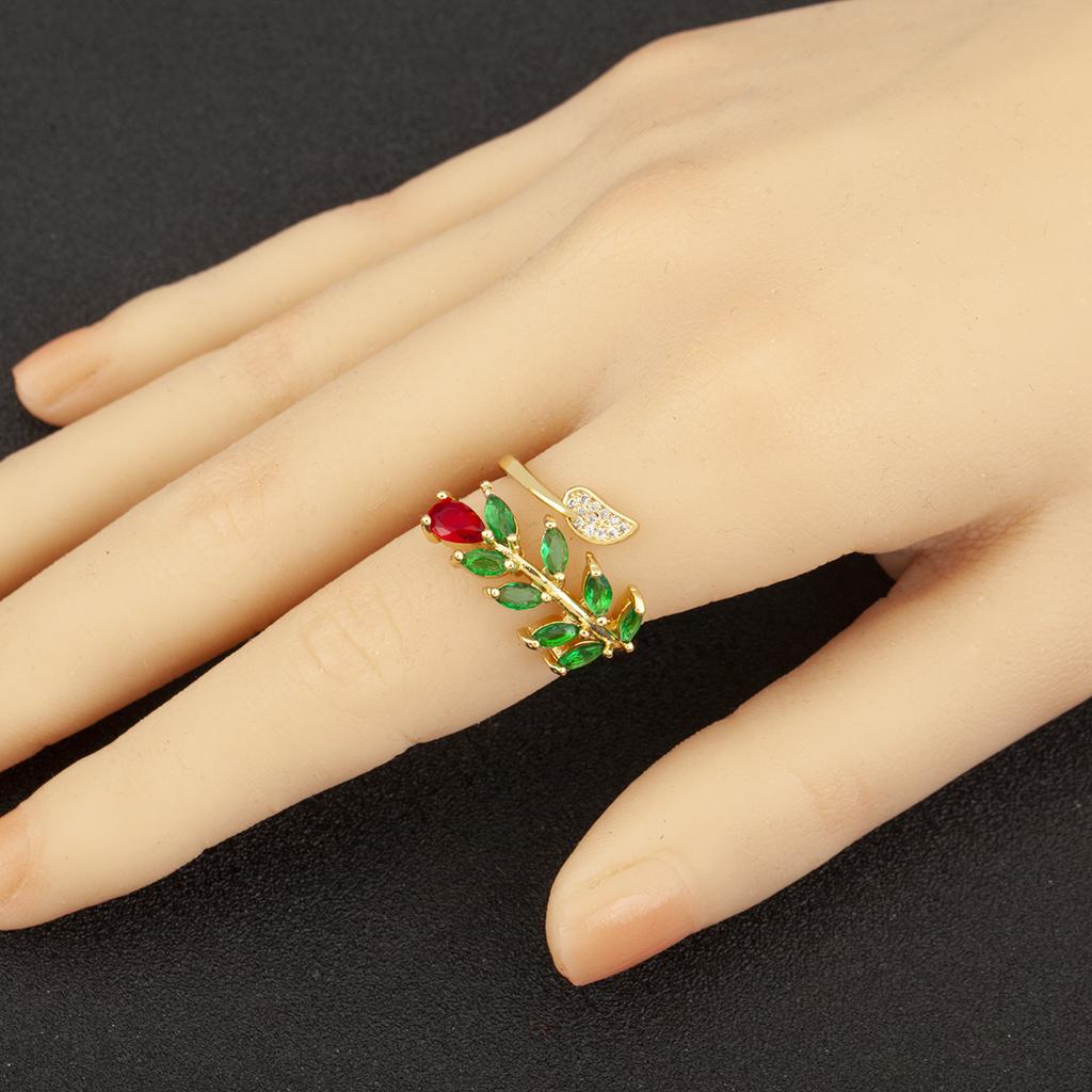 Nidin New Trendy Leaf/Water-drop/Flower Shape Inlaid Green Zircon Open Rings Adjustable For Women Temperament Finger Jewelry