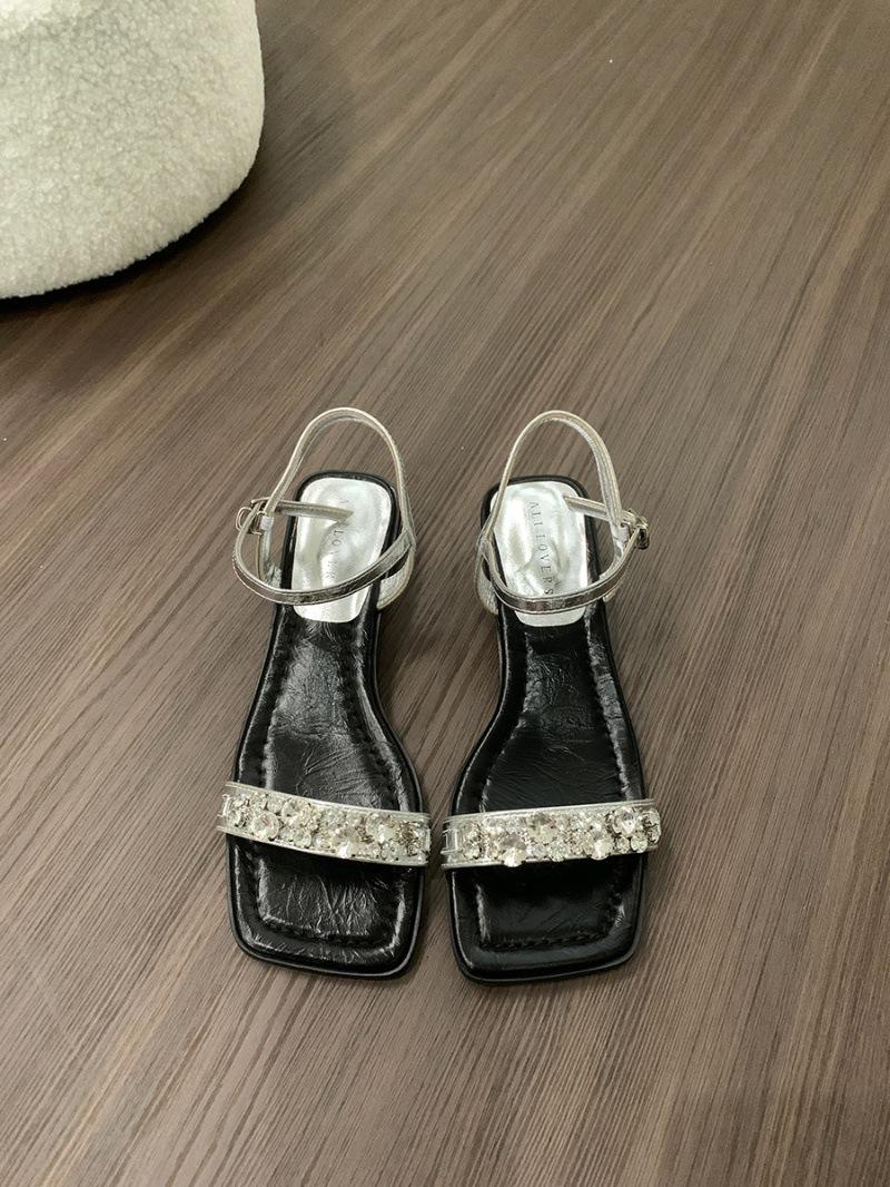 

Сандалии Niche French на толстом каблуке со стразами, новинка лета 2024 года, черные с юбкой, римские сандалии 40