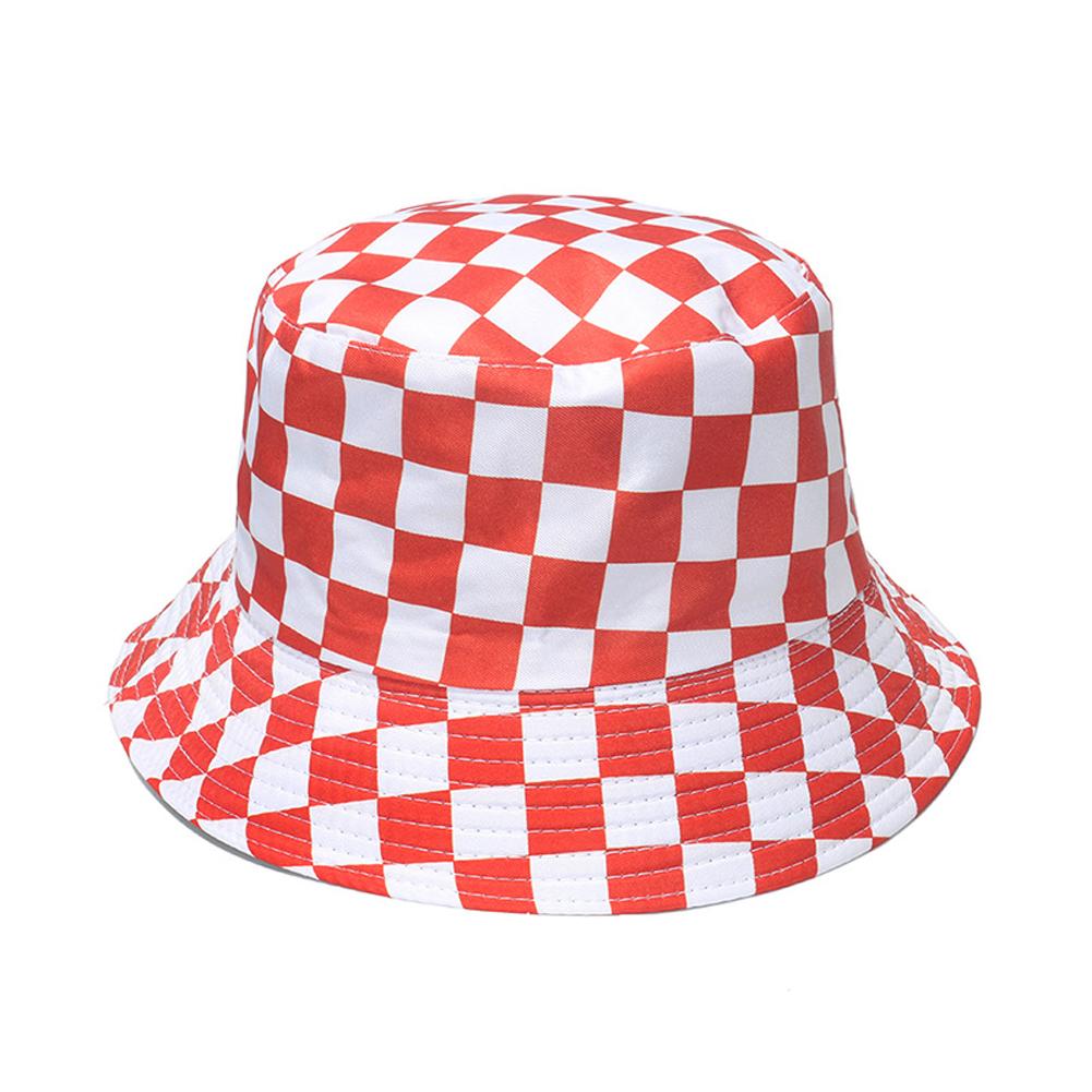 Sunscreen Fishing Hat Checkerboard Plaid Pattern Casual Sunshade Packable Bucket Beach Cap