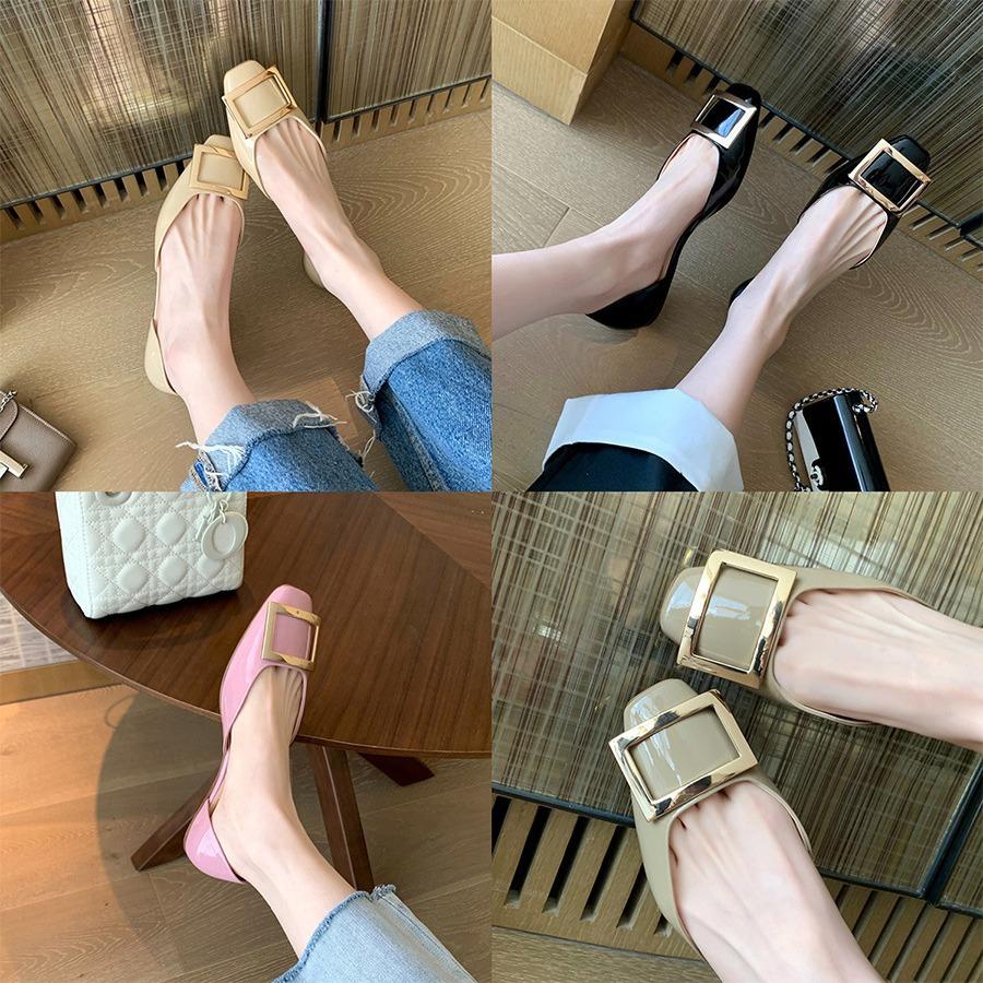 Second hair! Grape mother commuting RV square buckle patent leather square head shallow mouth hollow flat sole single shoe women's spring