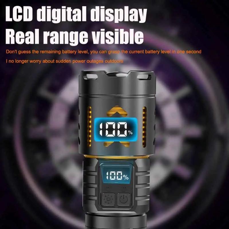 Dual Light Source Flashlight 7200mAh Rechargeable Battery Zoomable Focus Chip 8 Modes Digital Display Outdoor Camping Hikin