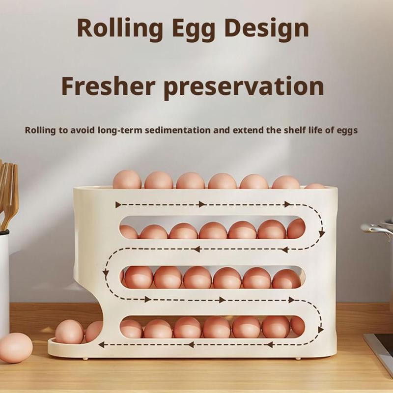 4 Layers Automatic Rolling Egg Holder Rack Fridge Egg Storage Box Container Kitchen Refrigerator Egg Dispenser Kitchen Organizer