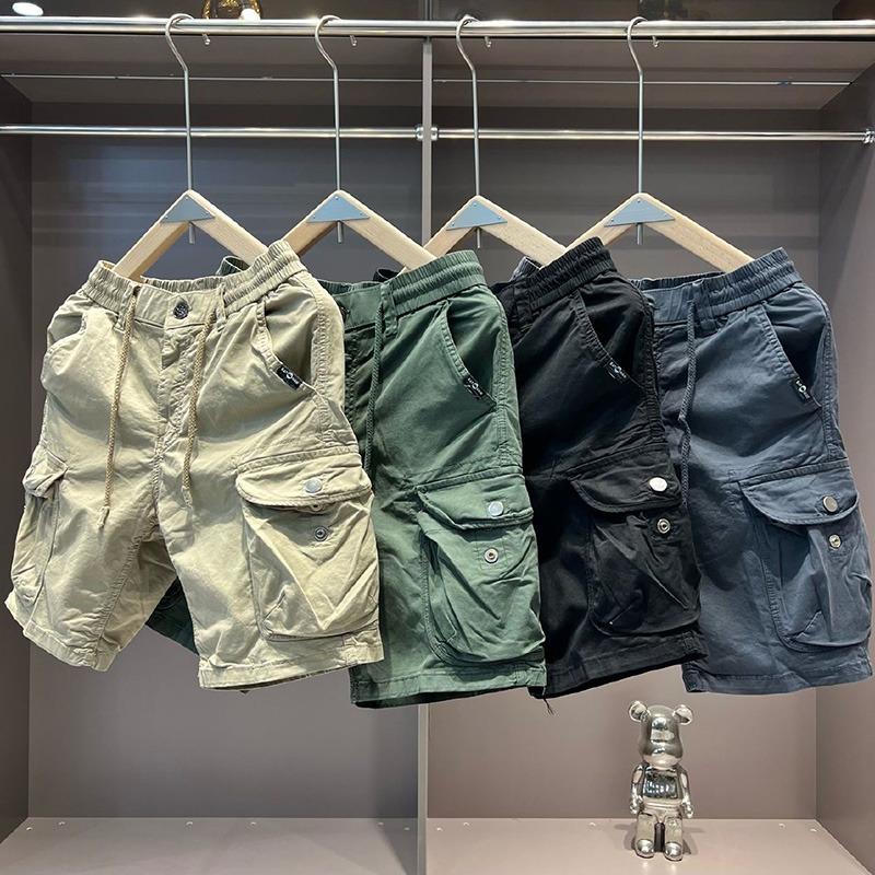 Sommer-Cargo-Shorts für Herren, Lässige Mehrzwecktaschen, Lockere Stretch-Hosen aus reiner Baumwolle, Außenbekleidung