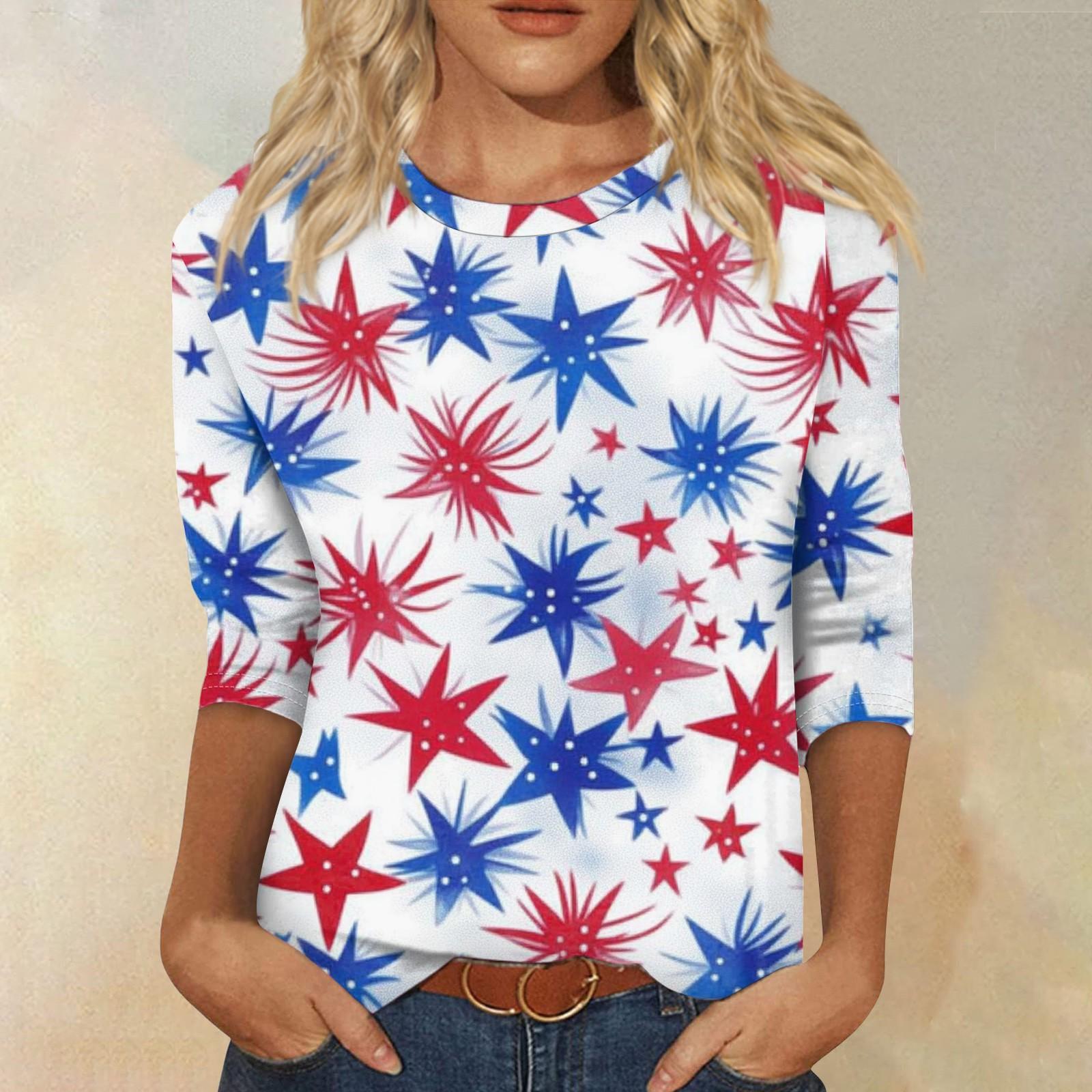 

Женская модная повседневная свободная футболка с круглым вырезом и рукавами 3/4 с принтом, женский топ M