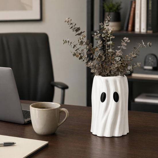 Ghost Planter Planter, Halloween Shaped Bucket, Cute Desktop Candy Whimsical Home Ornament Bowl for Office Shelf, Indoor Party Decor Small Resin Plant