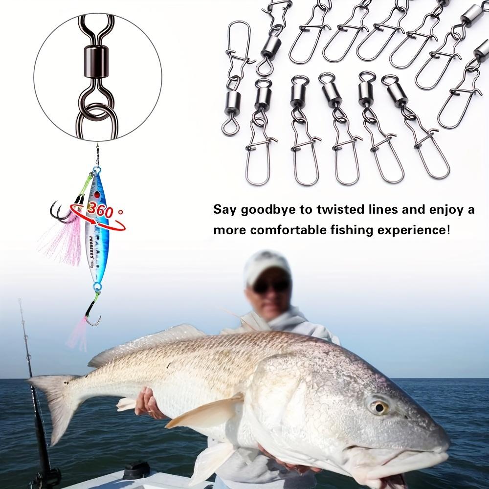 50pcs/box Heavy-Duty Ball Bearing Fishing Swivels Snaps with 8-Shaped Swivel Rings Stainless Steel for Saltwater Lure Connector 260319