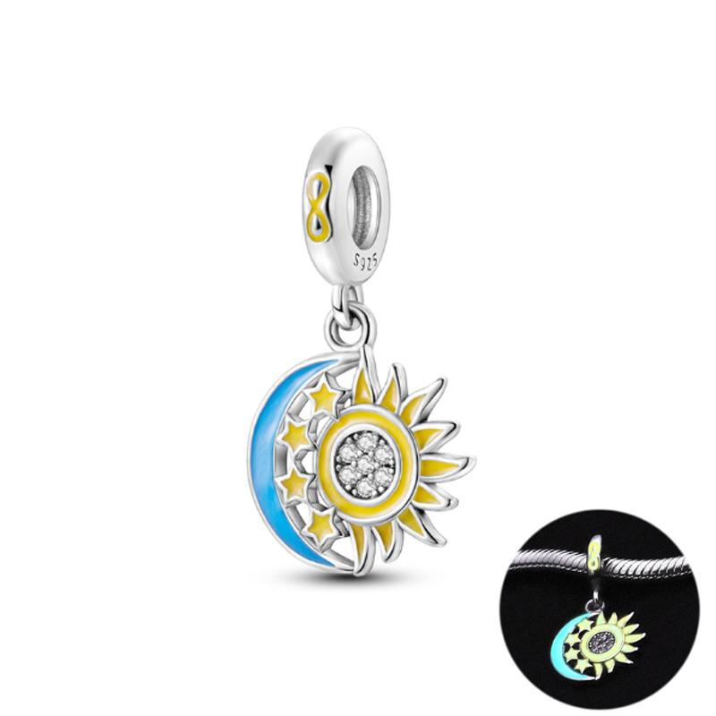 All Glow-in-the-dark Firefly Flower Dangle Charm Pendant Bead Fit Original Charms Silver S925 Plated Bracelet DIY Jewelry