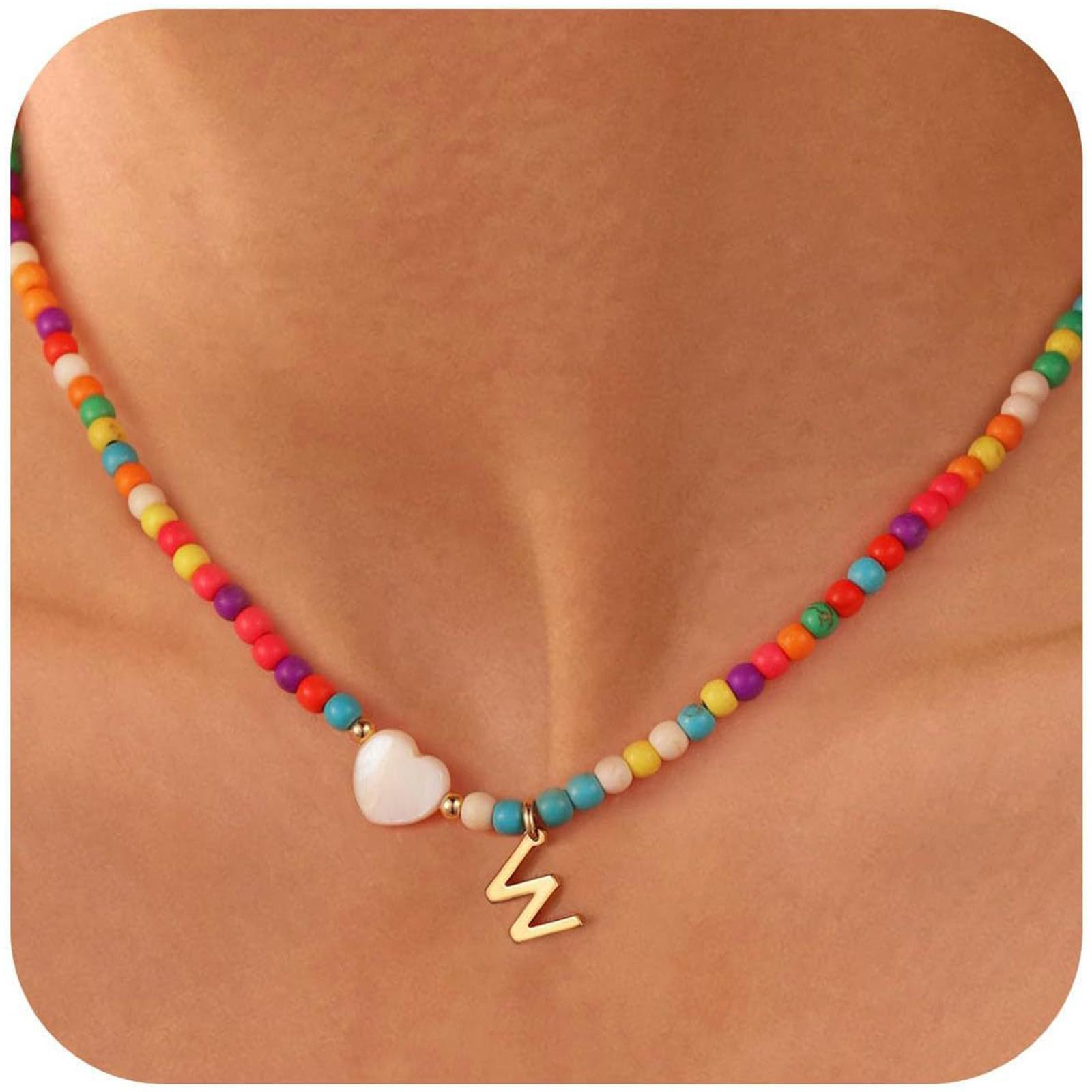 

Chic Beaded Necklace For Women Personalized Initial Pendant Lightweight Dainty Jewelry With Natural Shell Elements