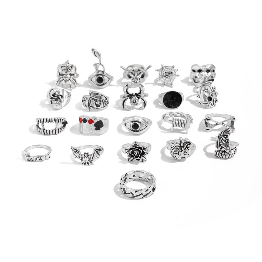 Hip-Hop Personality Dark Skull Ring Men's Trendy Fashion Niche Poker Ring Set Men's Jewelry