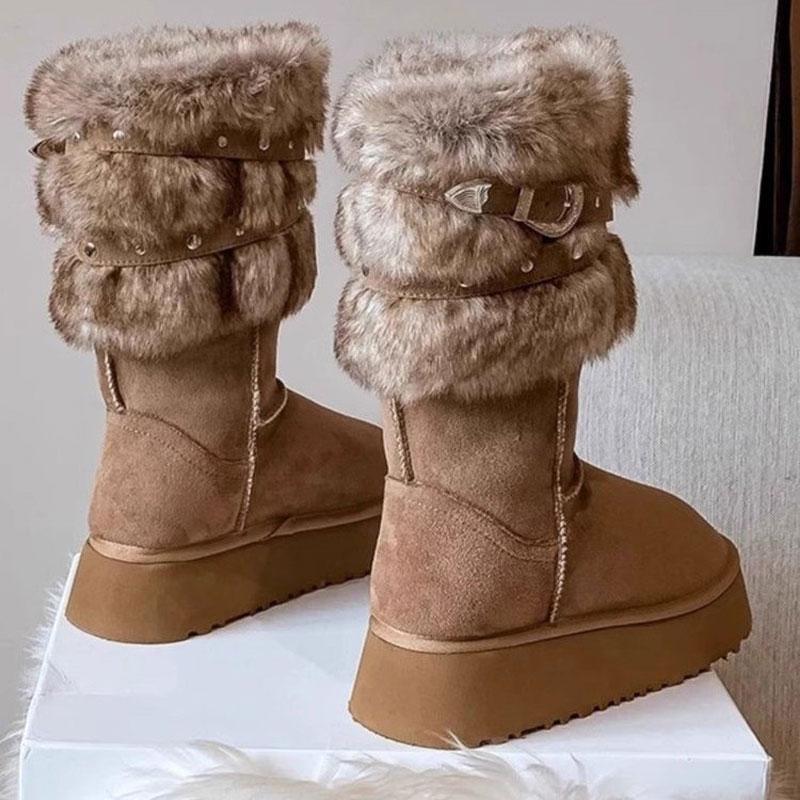 Fashion Thick-Soled Snow Boots Women's Ankle Winter Boots Thickened Fur Snow Boots 2025 New Cotton Soft Casual Snow Boots Original Girls' Fashionable