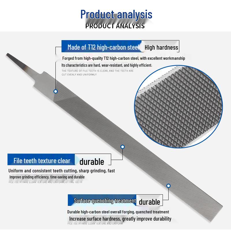 Handleless Carbon Steel Flat File - Coarse, Medium & Fine Teeth Metal Polishing Tool