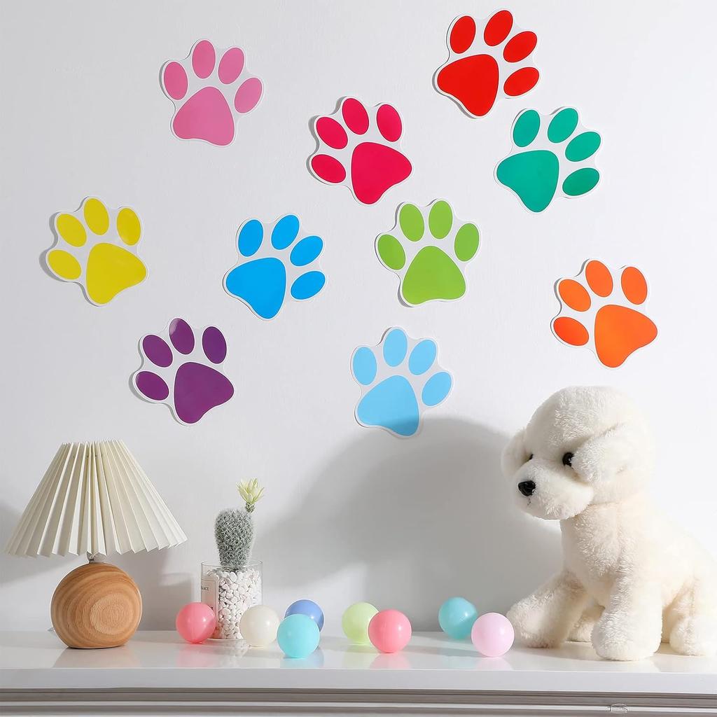 Outus 30 Pcs Paw Print Stickers 6 Inch Large Line Up Spots Dog Paw Floor Stickers Self Adhesive Vinyl Decals Wall Floor Dot Clings Dog Footprint