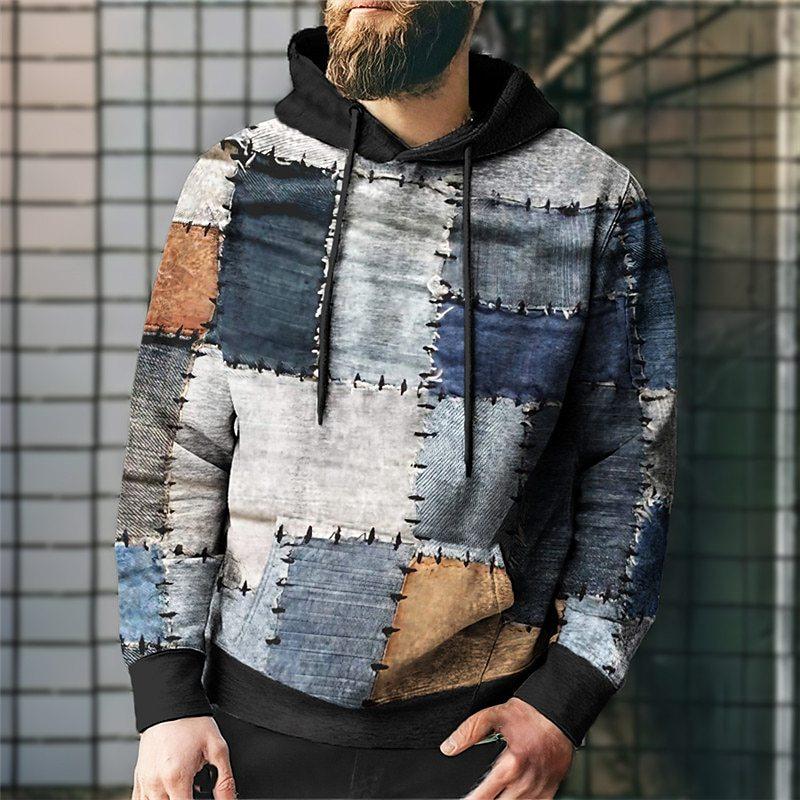 Fashion Hoodies & Sweatshirts (men’s) Plus Size Men's Clothing, Autumn and Winter Plaid Retro Hooded Sweatshirt
