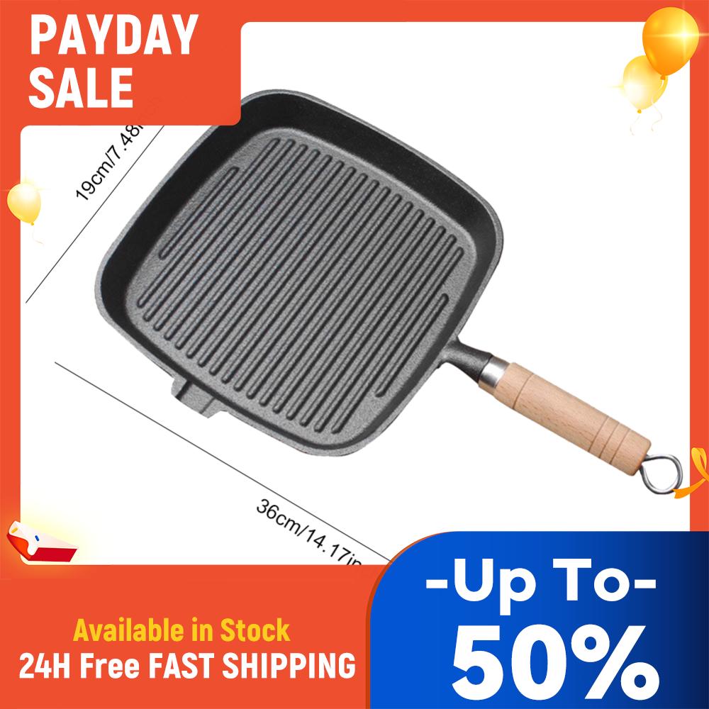Iron Skillet Steak Pan with Wooden Handle Uncoated Non-stick Cooking Pot Steak Frying Pot Steak Skillet for Camping China Mainland