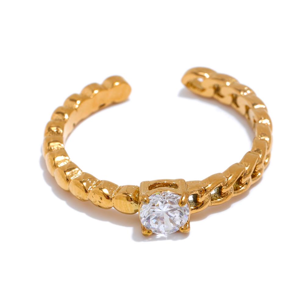 

Yhpup Popular Stainless Steel Metal Chain Cubic Zirconia Open Adjustable Ring 18K PVD Plated Exquisite Fashion Jewelry Wholesale resizable
