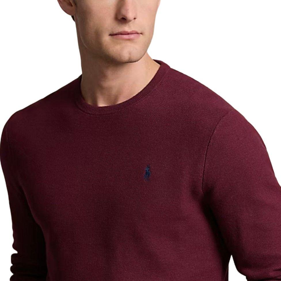 Polo Ralph Lauren Vyšívané logo malého poníka Jednobarevný Pletený svetr s dlouhým rukávem a kulatým výstřihem Pánský svetr Burgundský 710918163-514