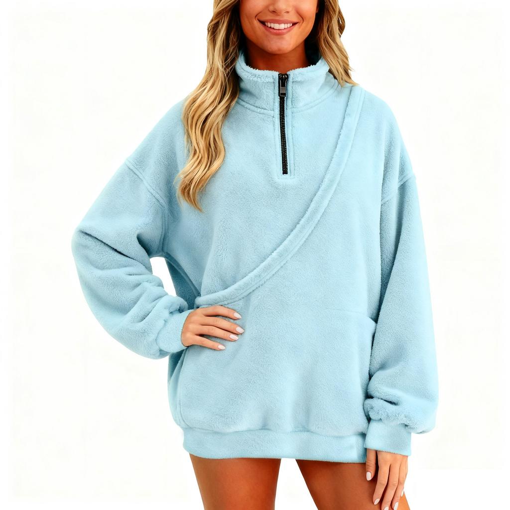 Women's Fashionable Solid Color Long Sleeved Casual Pullover Sweatshirt Top