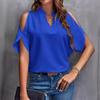 2024 European American Women's Summer Solid V-Neck Off-Shoulder Fashion Top