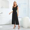Lace Up Ruffle Sleeveless Women's Solid Color Summer Jumpsuit Straight Trousers