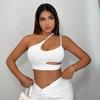 Spring and summer new women's clothing European and American sexy T-shirt diagonal collar unilateral suspender super short top