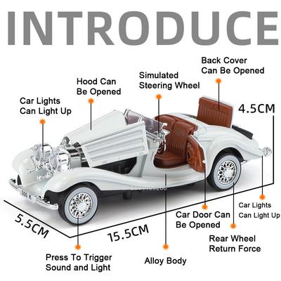 1:32 500K 300SL Modèle de Voiture Vintage Jouet Amortisseur Alliage Moulé sous Pression Modèles de Véhicules Son Lumière Tirer en Arrière Collection Cadeaux pour Enfants