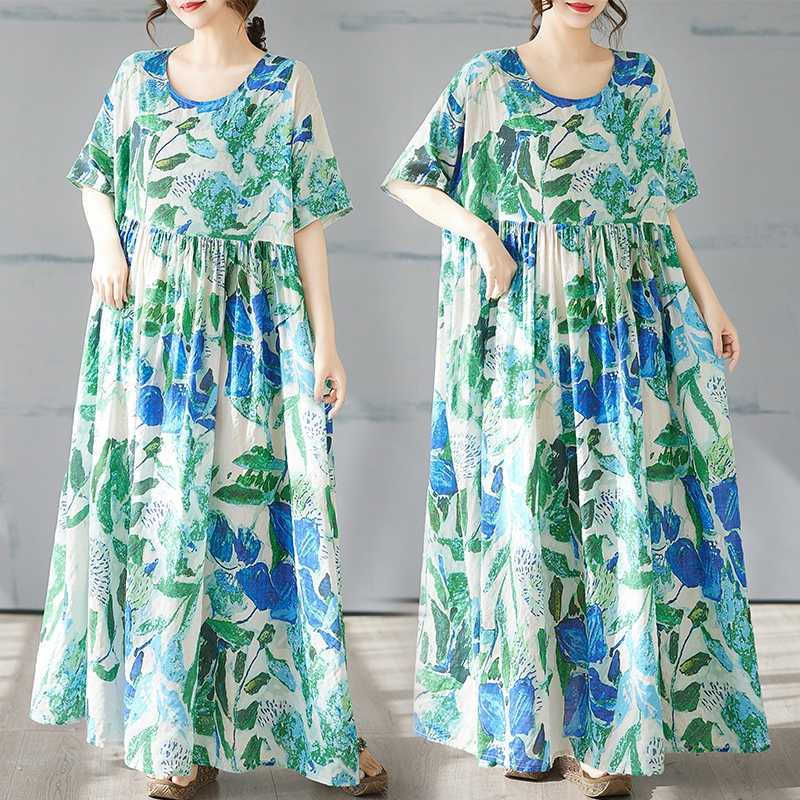 Round Neck Printed Bohemian Long Dress for Summer