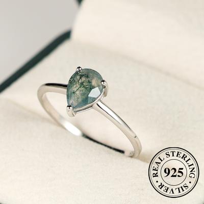 925 Sterling Silber Wassertropfen Moos Achat Edelstein Ring Edlen Schmuck Für Frauen Damen Geburtstag Party Geschenk