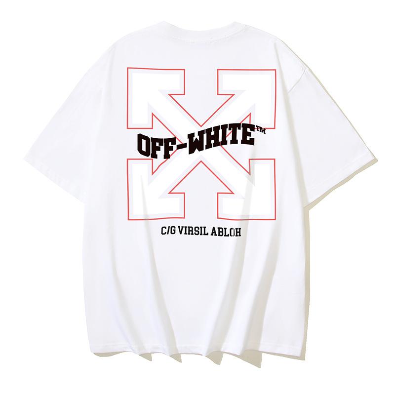 1130 Off-White 2025 Spring/Summer New Large Letter Arrow Pattern Round Neck Hooded Short Sleeved Men's and Women's T-shirts