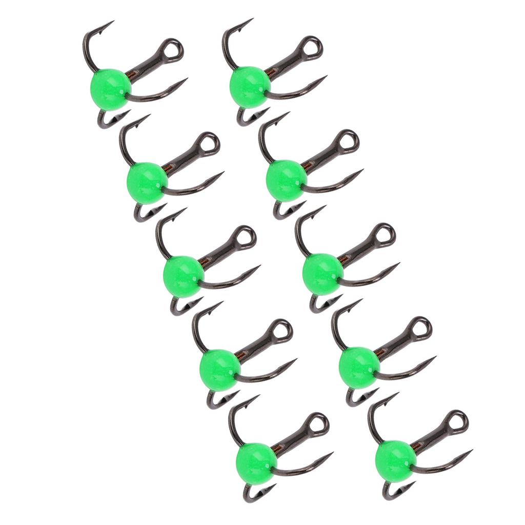 10pcsset Winter Ice Fishing Three Anchor Hook Corrosion Resistance Lure Color Drill HookGreen