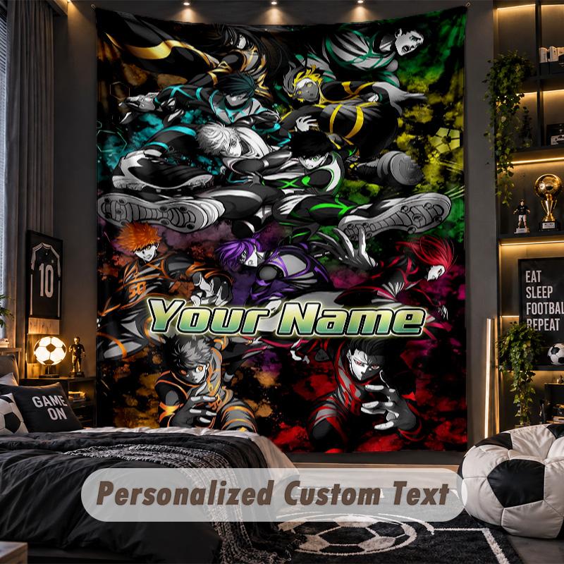 Personalized Wall Tapestry,Blue Lock Custom Printed Name, Fabric Wall Art For Indoor Room Backdrop