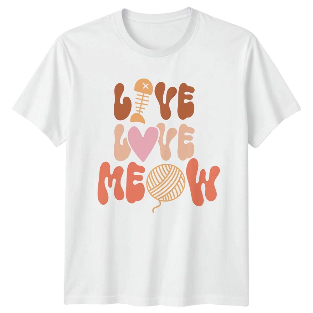 Live Love Meow Cat Lover Retro Style TShirt a S