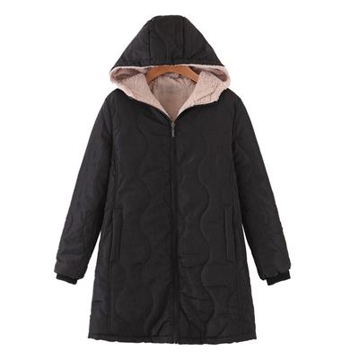 Amerikanischer Stil Herbst und Winter Neue Baumwollgepolsterte Kleidung Damen Innenfleece Locker Mittel und Lang Baumwollkleidung Jacke Damen Kapuze
