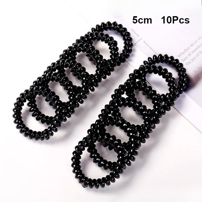 10Pcs/set Small Telephone Line Hair Ropes Girls Elastic Hair Bands Kid Ponytail Holder Ties Gum Hair Accessori Gifts 3-5cm Black