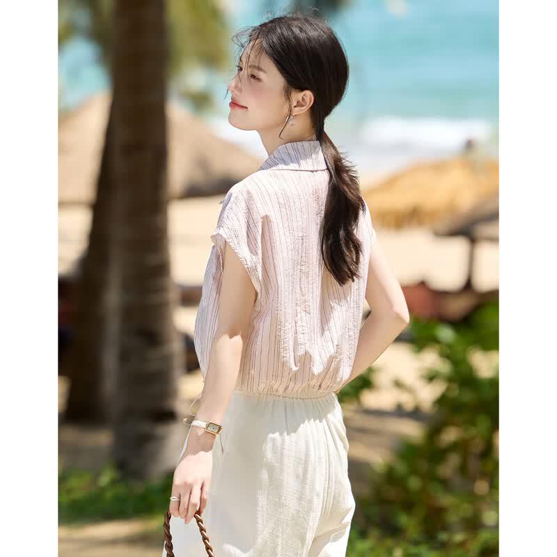 Women's Striped Lapel Blouse