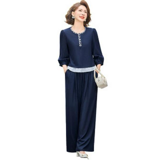 Elegant Spring 2026 Women s Two-Piece Suit: Dignified Sportswear for Middle-Aged & Elderly Women, Suitable for Spring/Autumn. 1 темно-синий