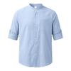 Men Linen‑Blend Button‑Down Shirt Stand Collar Chest Patch Pocket Roll‑Up Sleeve Button Tab Lightweight Breathable Wrinkle‑Resistant Casual Beach Top
