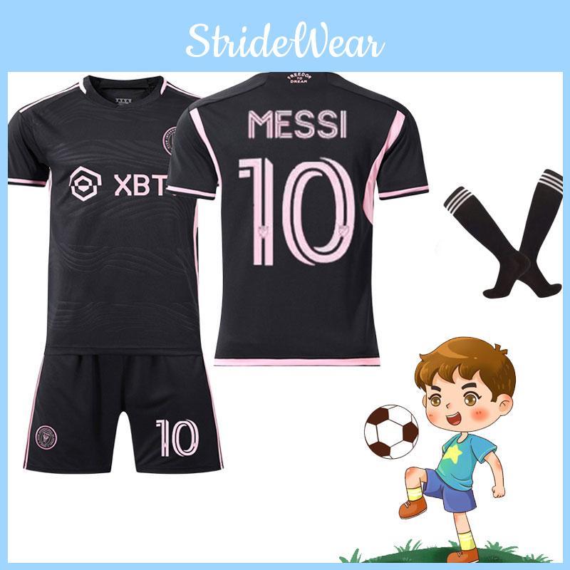 Miami Messi 10 Mls Fußballtrikot Set Heim Auswärts Schwarz Rosa Polyesterstoff Beinhaltet Trikot Hose Socken