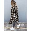 Stylish Plaid Print Womens Long Jacket - Relaxed Casual Button Front with Flap Pockets - Durable Outerwear for Everyday Fashion