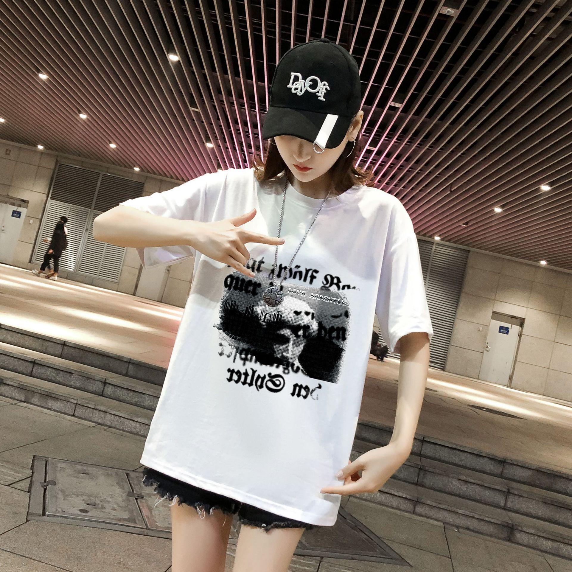 

Женская белая футболка с короткими рукавами для лета, женский топ с круглым вырезом и буквенным принтом Niche для похудения 5XL белый