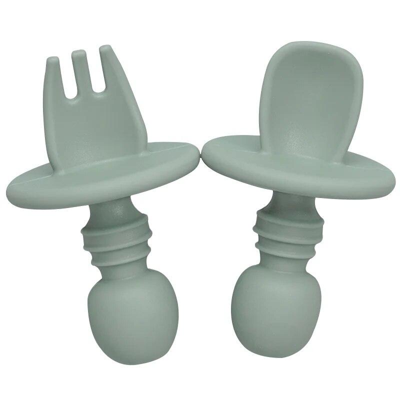Kids Feeding Tableware Soft Silicone Fork Spoon Sest Baby Eating Training Spoon Food Supplement Spoon Baby Stuff