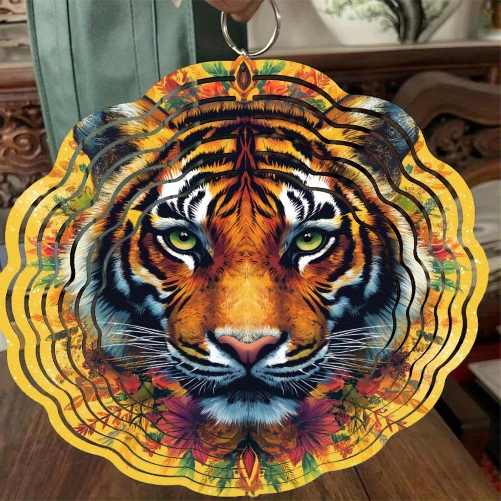 25.4cm Tiger Wind Chime with 360 Degree Hook Vibrant Metal Garden Decor for Outdoor Hanging Ornament Spring Summer Gift for Friends