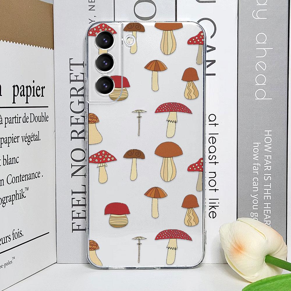 Cute Forest Fantasy Mushroom Phone Case for Samsung Galaxy S25 S24 S23 FE S22 Plus S21 Ultra Transparent Soft Covers Art Fundas