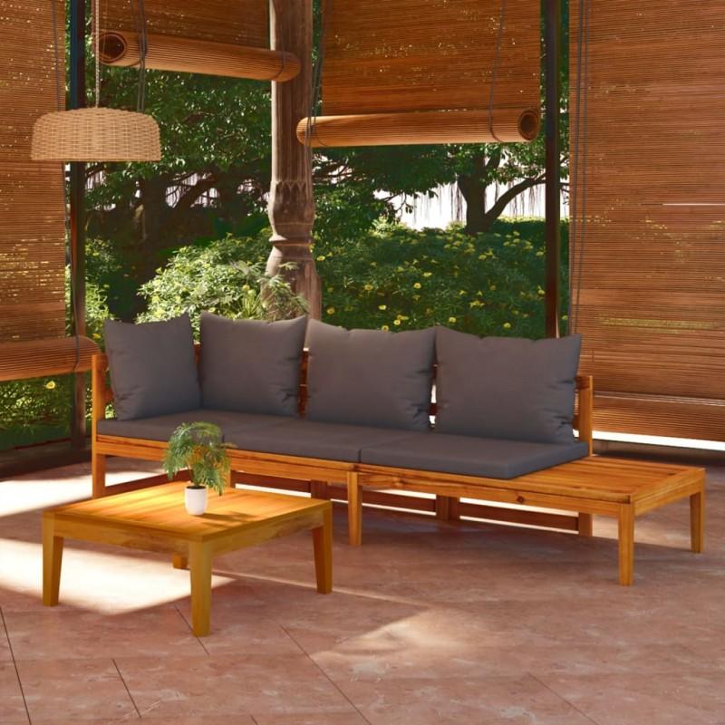 Día y Noche - Día y Noche Muebles de jardín 3 pzas cojines gris oscuro madera de acacia